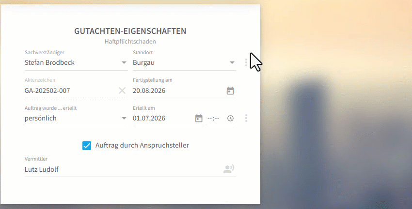 Beim Ändern des Sachverständigen automatisch Standort wechseln oder Option ausschalten