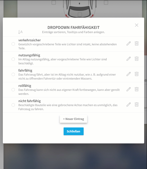 Neuen Eintrag bedingt verkehrssicher mit Tooltip erfasst und per Drag & Drop an die gewünschte Position gezogen.