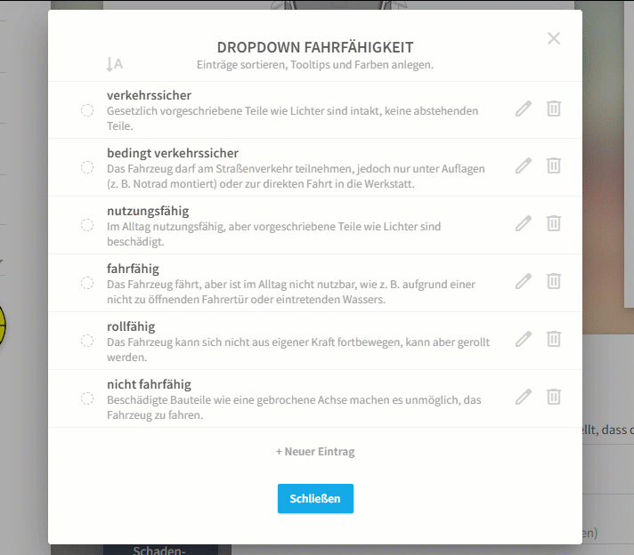 Reihenfolge auf alphabetisch zurücksetzen
