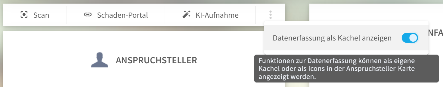 Datenerfassung als eigene Kachel anzeigen.