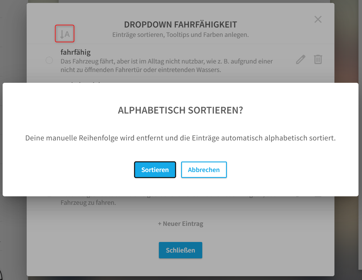 Dropdown alphabetisch sortieren