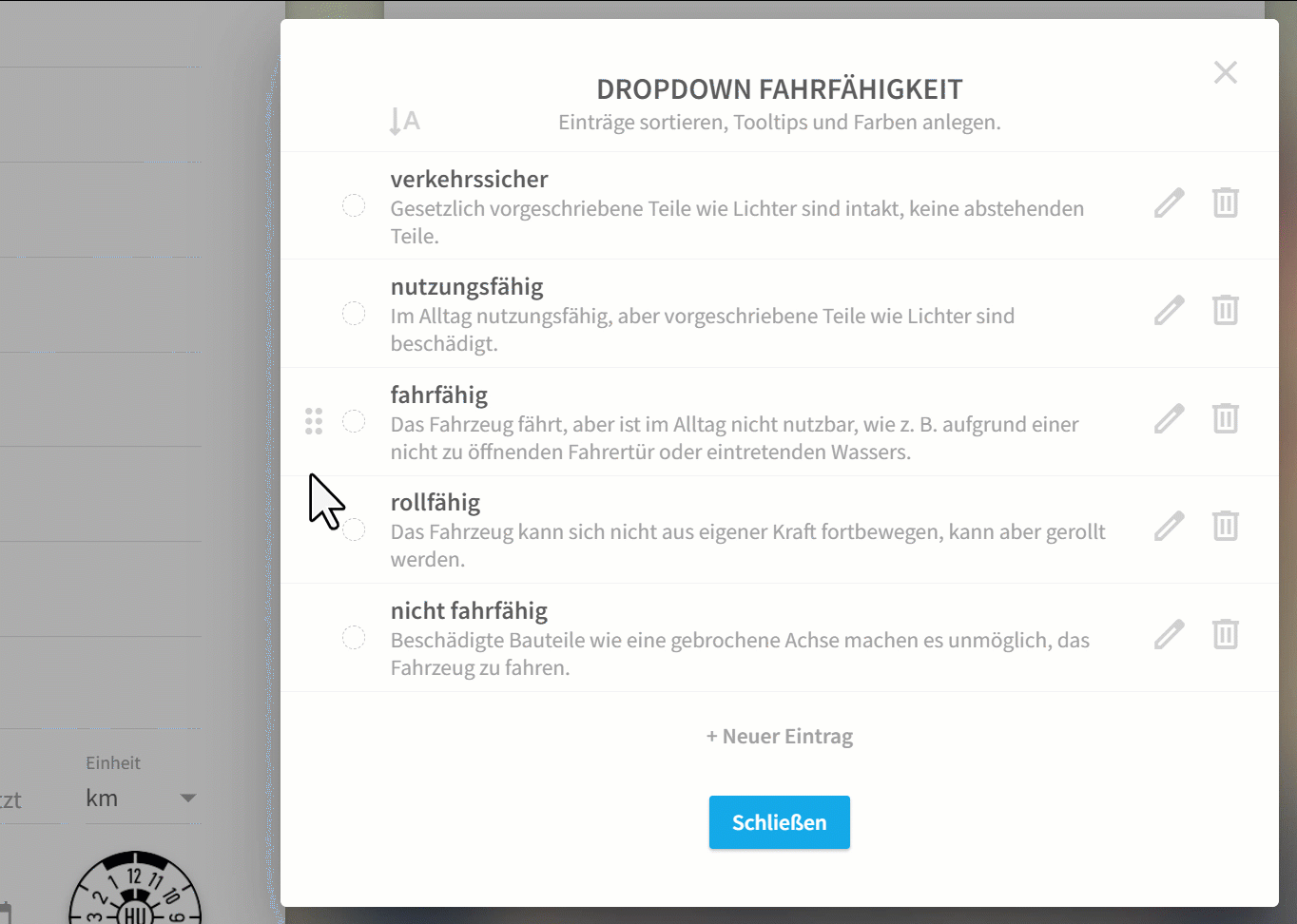 Sortierung im Dropdown ändern