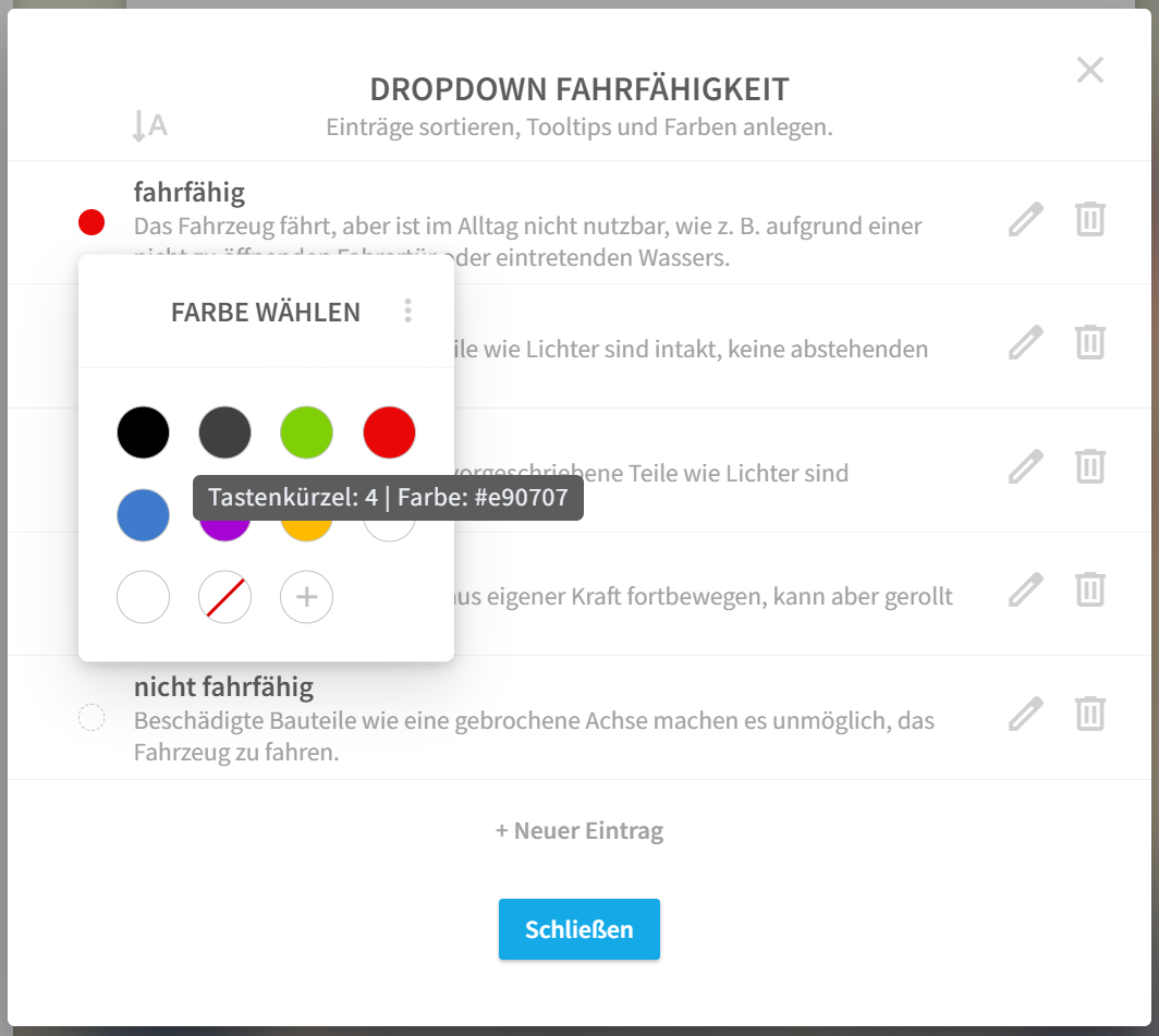 Fahre Dropdownoption bestimmen