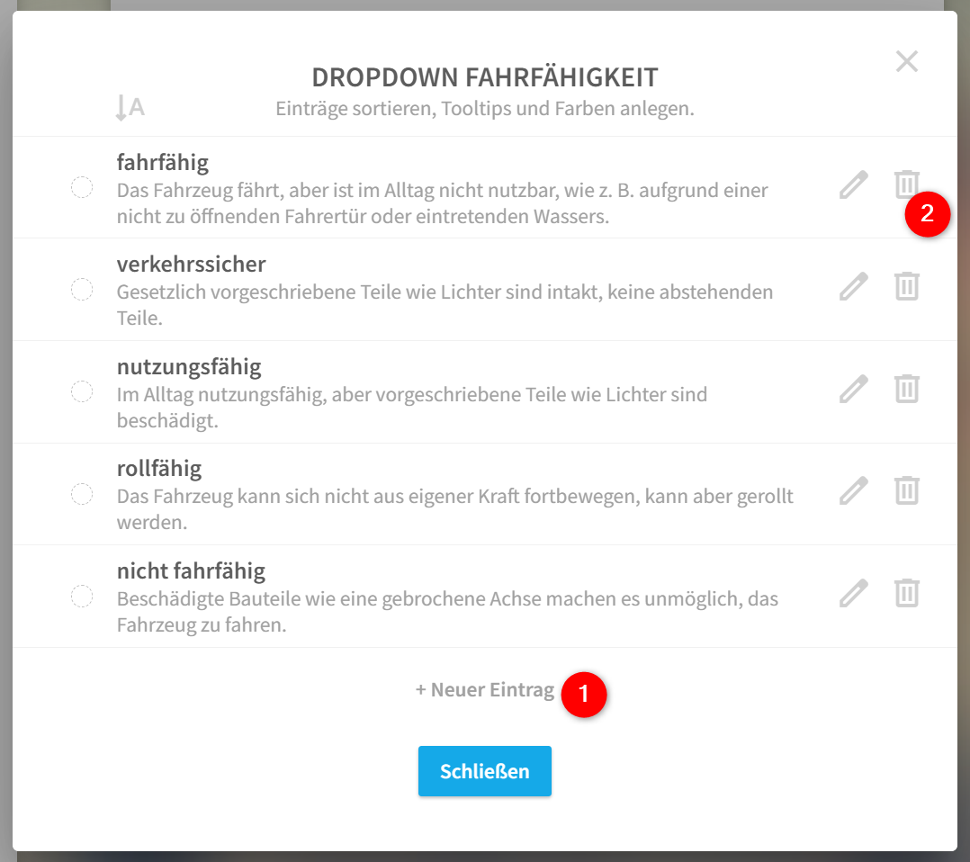 Neuen Eintrag anlegen, Bestehenden Eintrag löschen