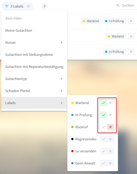 Labels einschließen und ausschließen