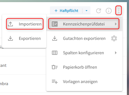 Kennzeichenprüfdatei Importieren, Gutachten importieren